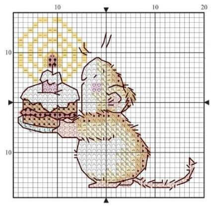 Схема вышивки крестом мышь с тортом