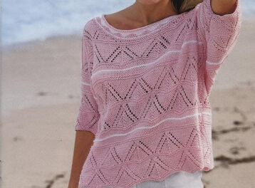 Летний розовый пуловер спицами