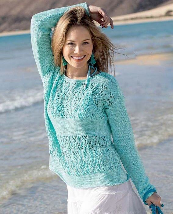 Летний пуловер мятного цвета
